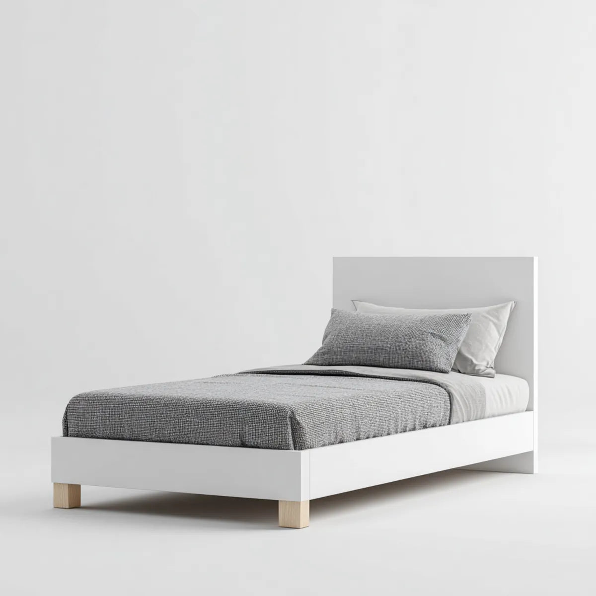Łóżko pojedyncze białe 90 x 200 cm w MDF i prostokątna sosna stała