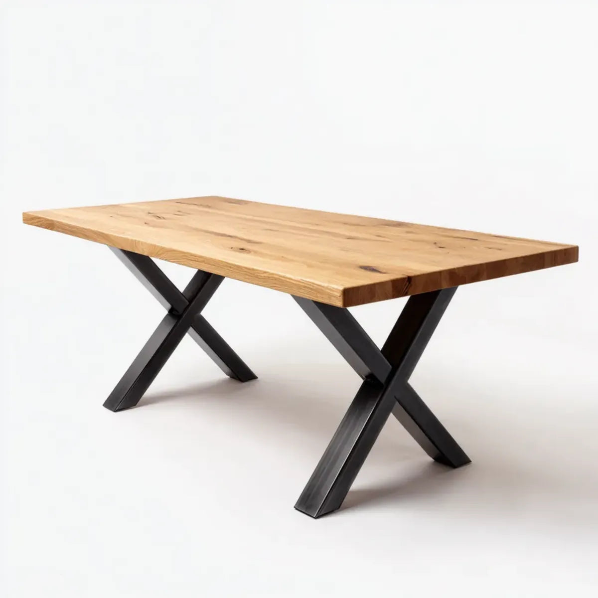 Stół do jadalni, Prostokątny stół jadalny z dębu naturalnego naturalna podstawa skrzyżowana stal czarna 180 x 90 x 75 cm