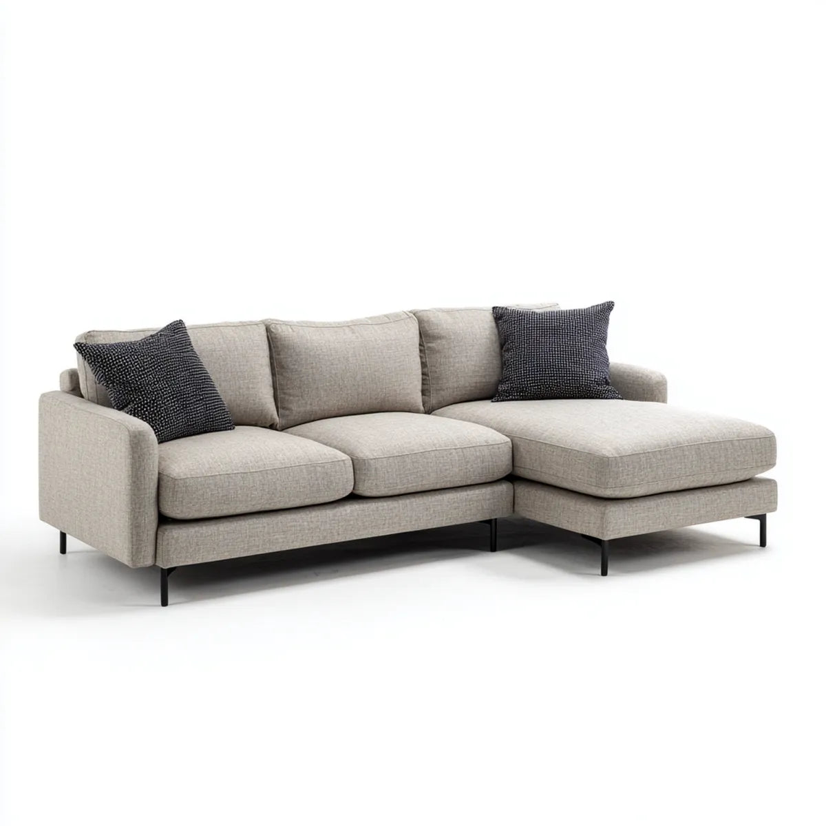 Sofa, Kanapa narożna z krzesełkiem z prawym gołębicą 250 x 160 x 85 cm w poliestrze z nogami ze stali
