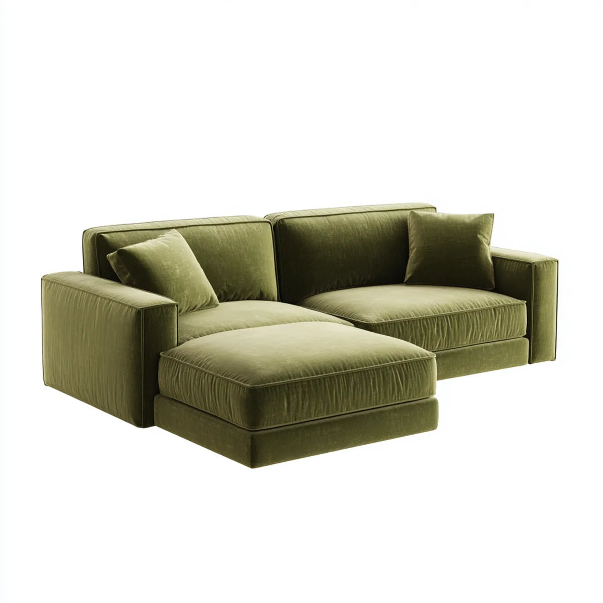 Sofa, Kanapa narożna z krzesełkiem z drewna oliwnego zielony 250 x 160 x 85 cm w poliestrowym aksamicie 3 siedzenia