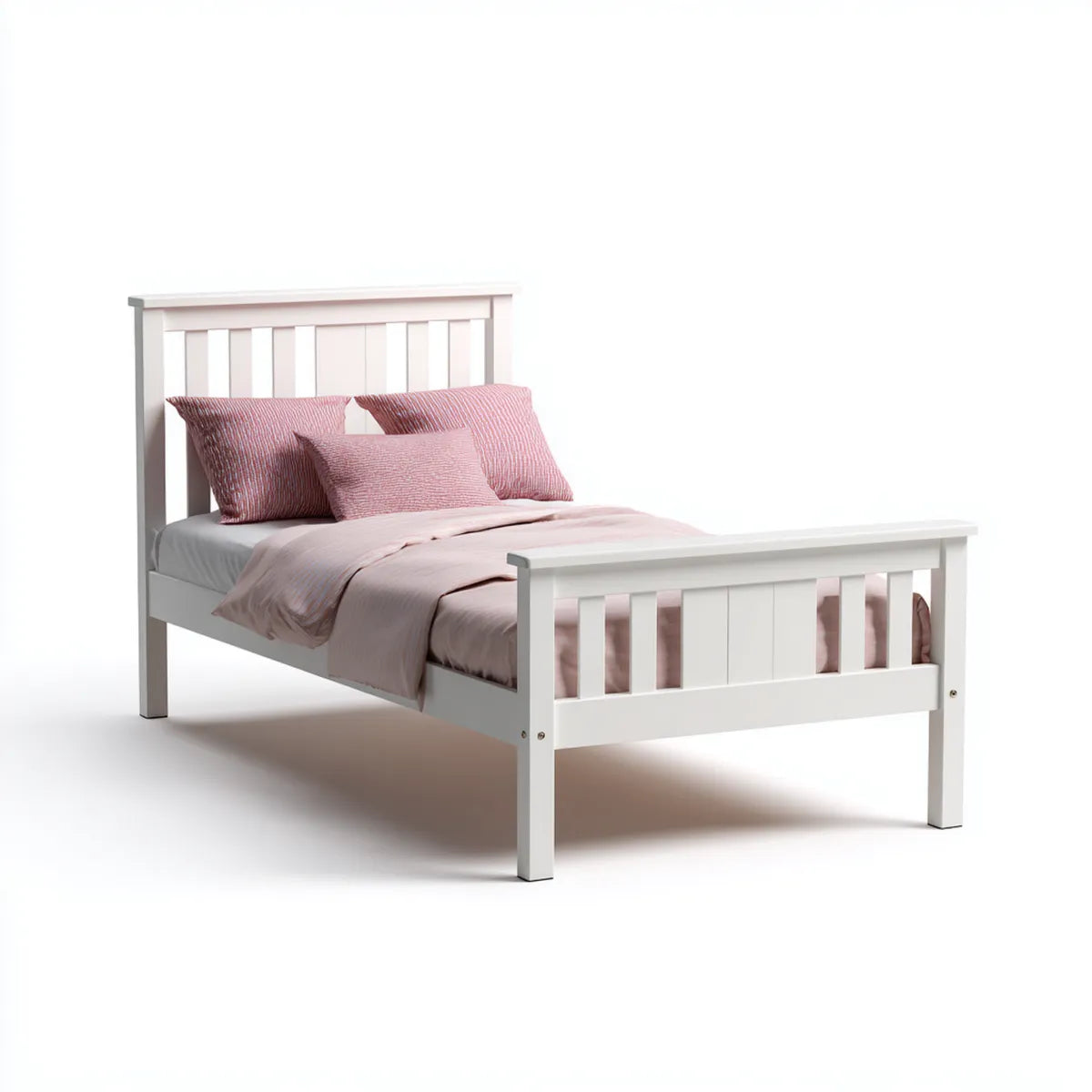 Łóżko pojedyncze z deską i pediera biały 90 x 190 cm w litym prostokątnym drewnie sosnowym