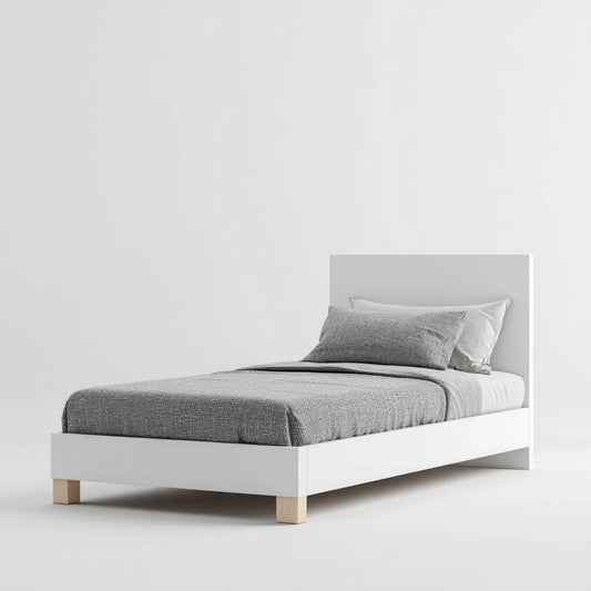 Łóżko pojedyncze białe 90 x 200 cm w MDF i prostokątna sosna stała