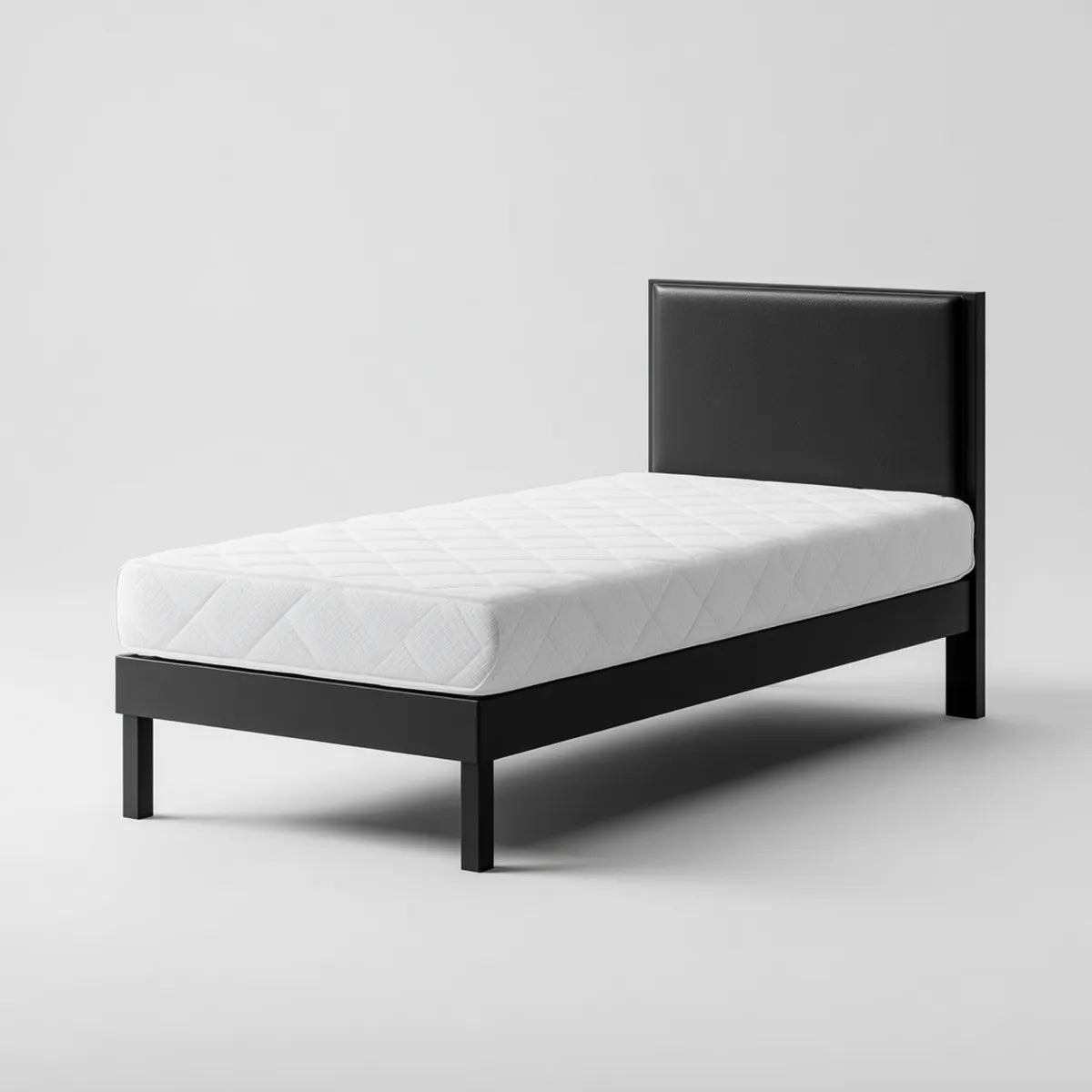 Łóżko pojedyncze czarne 90 x 190 cm z ramą stalową i prostokątną deską zagłówkową w PU