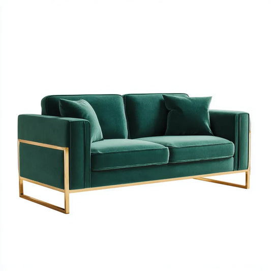 Sofa 2 szmaragdowa, zielona poliestrowa, aksamitna sofa ze stalową strukturą 180 x 85 x 78 cm