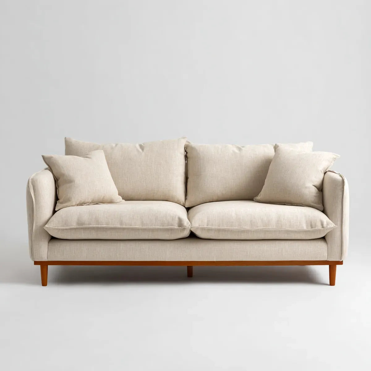 Sofa, 3 beżowe sofa 210 x 90 x 85 cm w kształcie prostokątnym z poliestru i litego drewna