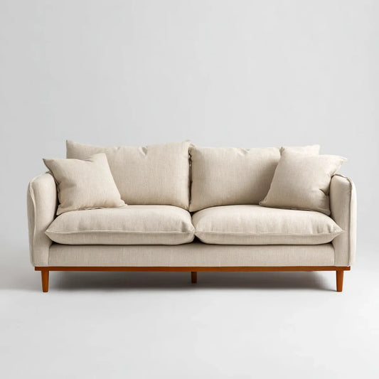 Sofa, 3 beżowe sofa 210 x 90 x 85 cm w kształcie prostokątnym z poliestru i litego drewna