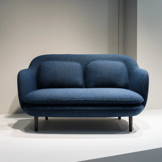 Sofa 2 poliestrowe niebieskie fotele ze stalową nogą 150 x 82 x 78 cm okrągły kształt