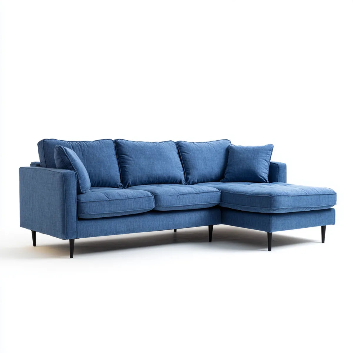 Sofa, Kanapa narożna z prawym niebieskim półwyspem poliestrowym 250 x 160 x 85 cm