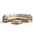 Sofa ogrodowa, Taras salon zestaw narożna sofa z kawy stół krem naturalna 260 x 200 cm z litego teku kształt L