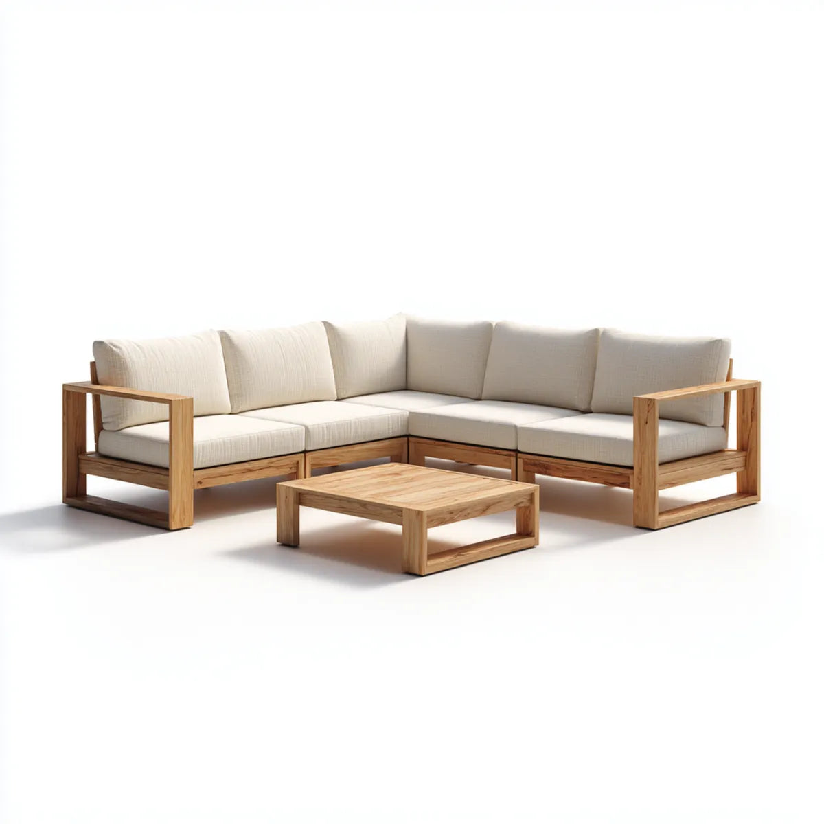 Sofa ogrodowa, Taras salon zestaw narożna sofa z kawy stół krem naturalna 260 x 200 cm z litego teku kształt L