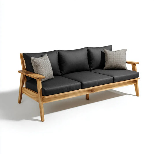 Sofa ogrodowa, 3-osobowy taras sofa Czarna naturalna 200 x 80 x 77 cm Acacia drewno prostokątne