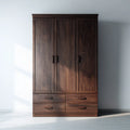 Szafa Nut Brązowy 150 x 60 x 200 cm MDF z drewnianym wystrojem prostokątnym 3 drzwi 4 szuflady