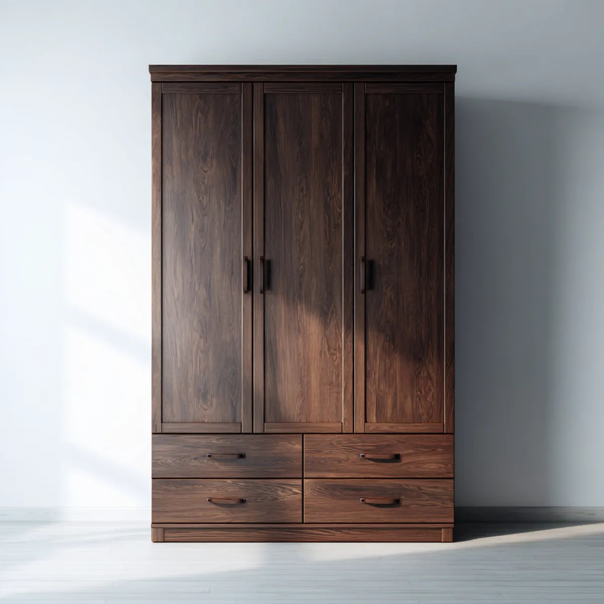 Szafa Nut Brązowy 150 x 60 x 200 cm MDF z drewnianym wystrojem prostokątnym 3 drzwi 4 szuflady
