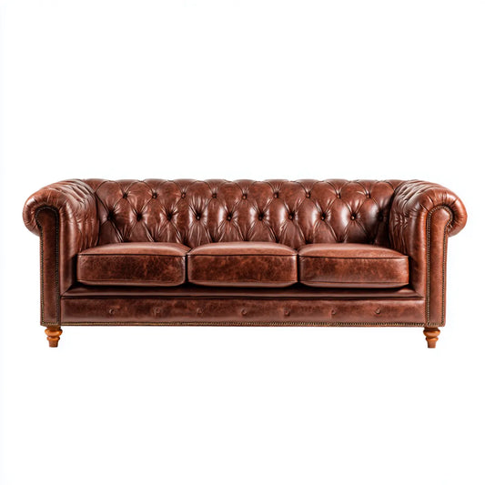Sofa, Kanapa Chesterfield 3 brązowe siedzenia w prostokątnej skórze PU 220 x 90 x 78 cm