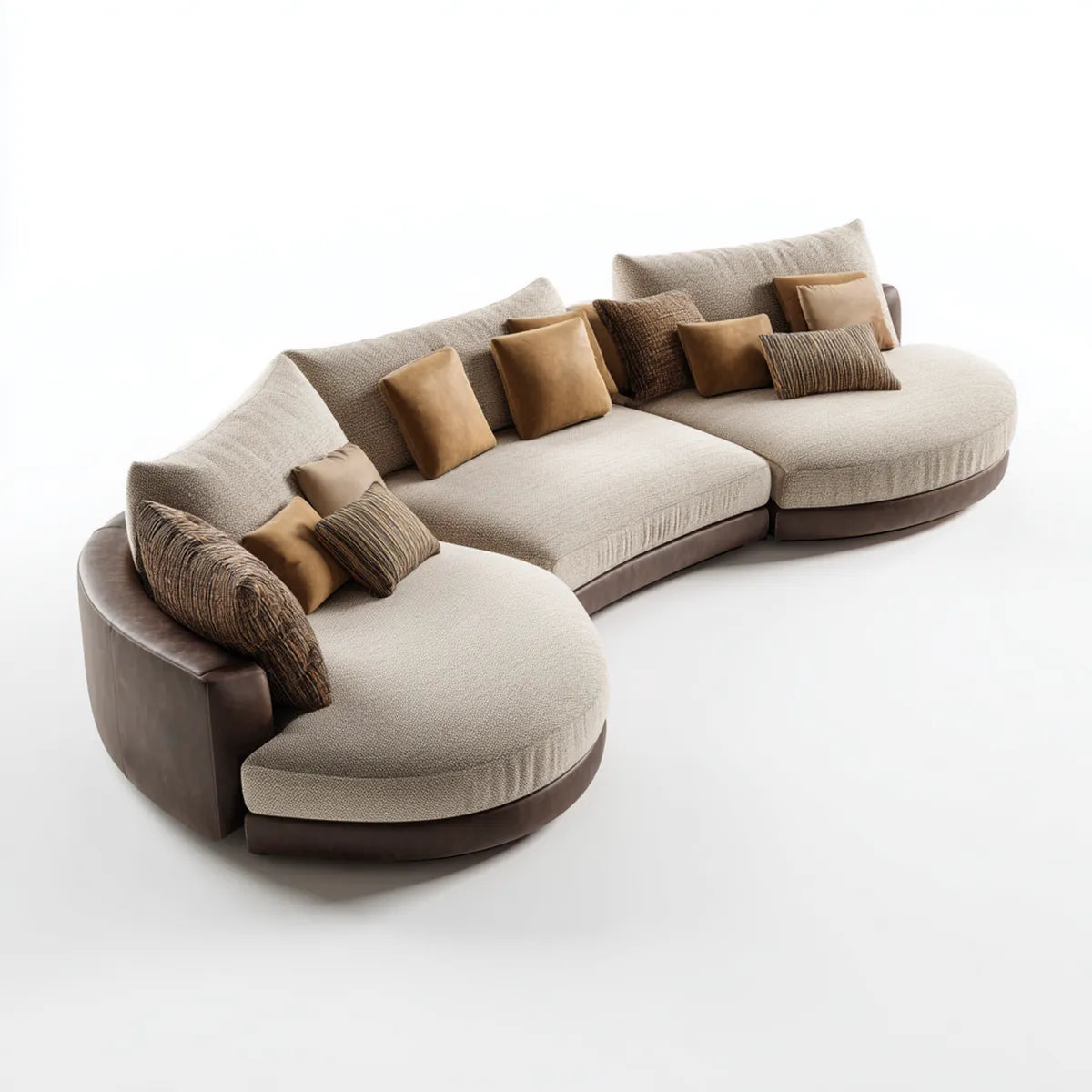 Sofa, Modułowa kanapa zakrzywiona 5 miejsc beżowe i brązowe 400 x 185 x 80 cm poliester i kształt PU zaokrąglony U
