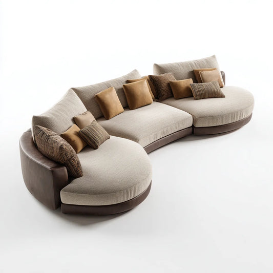 Sofa, Modułowa kanapa zakrzywiona 5 miejsc beżowe i brązowe 400 x 185 x 80 cm poliester i kształt PU zaokrąglony U
