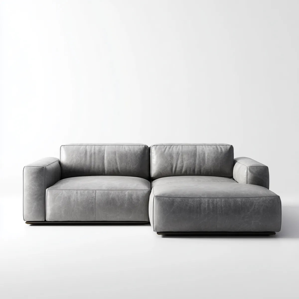 Sofa, Rożna sofa z 2 elementami z szewcem z prawej szarej, 280 x 160 x 85 cm, ze skórzaną warstwą PU L