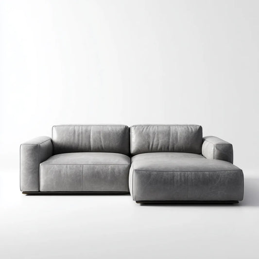 Sofa, Rożna sofa z 2 elementami z szewcem z prawej szarej, 280 x 160 x 85 cm, ze skórzaną warstwą PU L