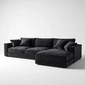 Sofa, narożna sofa 4 fotele z krzesełkiem z prawej czarny poliester aksamit 280 x 170 x 85 cm