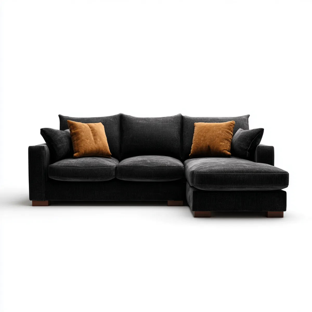 Sofa, Kanapa narożna 3 fotele z krzesełkowym hakiem z prawej czarny 260 x 160 x 85 cm w kształcie poliestru L