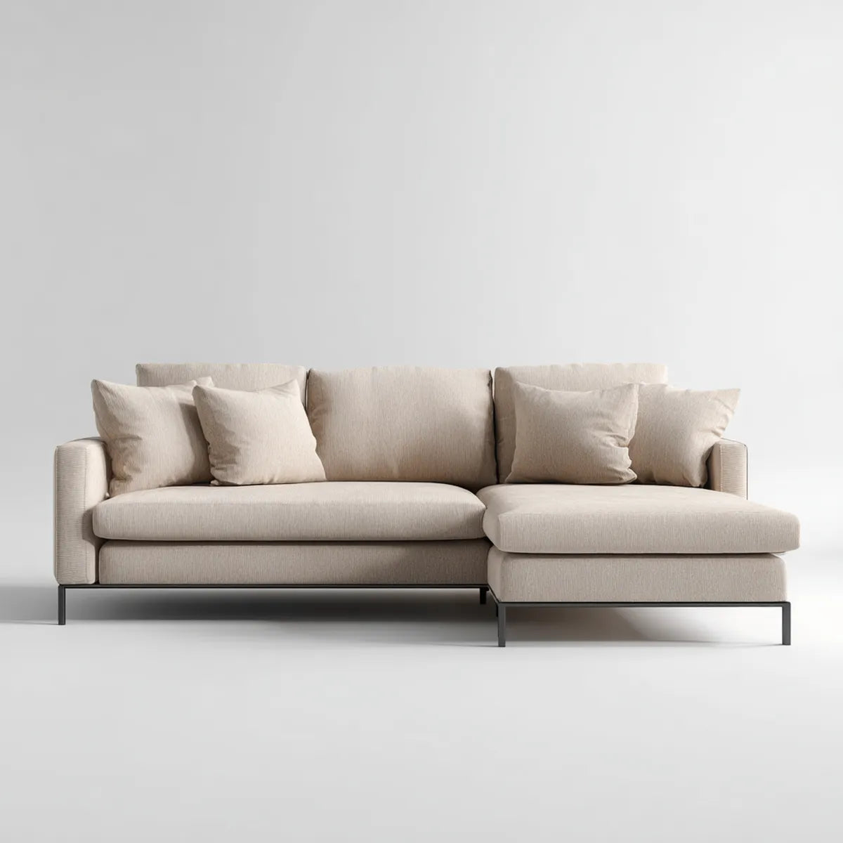 Sofa, Kanapa narożna z powrotem z prawej beżowej 260 x 160 x 85 cm poliestrowy prostokątna