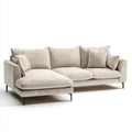 Sofa, Kanapa narożna 3 fotele z krzesełkiem na lewo beżowy poliester na wybrzeżu 280 x 160 x 85 cm