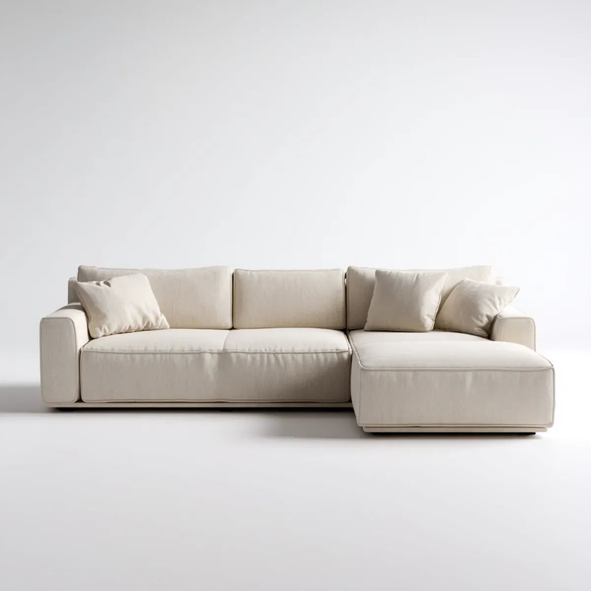 Sofa, Kącik sofa z półwyspem 3 miejsca poliester krem kształt 280 x 165 x 85 cm
