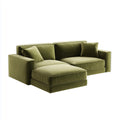 Sofa, Kanapa narożna z krzesełkiem z drewna oliwnego zielony 250 x 160 x 85 cm w poliestrowym aksamicie 3 siedzenia