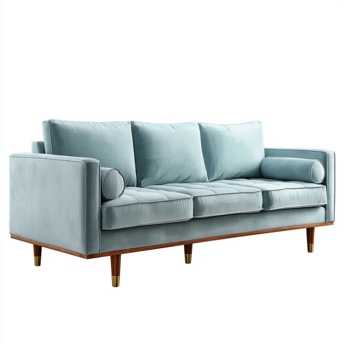 Sofa 3 miejsca niebieski 220 x 90 x 86 cm w prostokątnym aksamicie poliestrowym