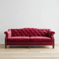 Sofa, Chesterfield burgunda sofa w prostokątnym poliestrowym aksamicie 220 x 90 x 78 cm