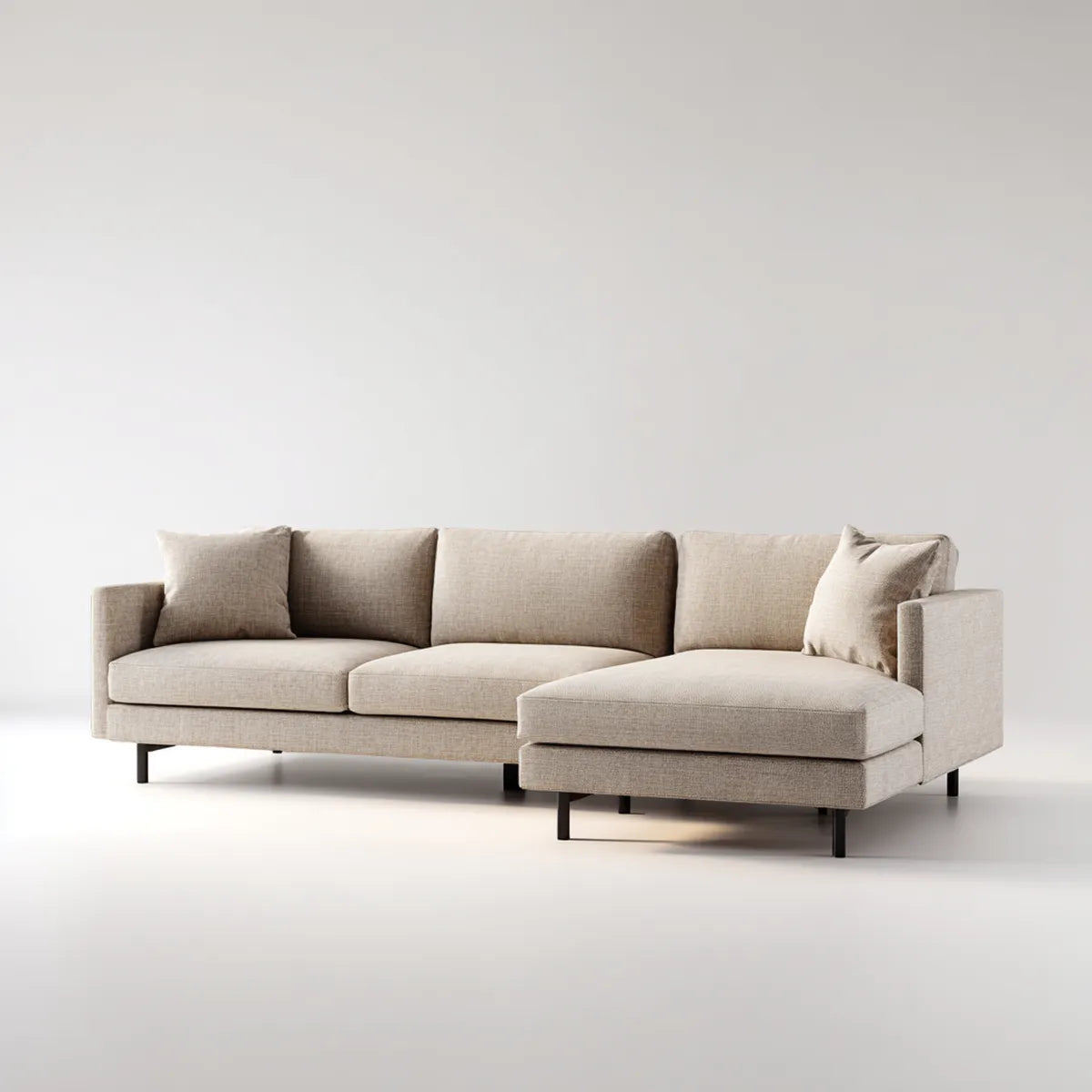 Sofa, Kanapa narożna z szewcem z prawej beżowej 280 x 160 x 85 cm w kształcie poliestru L