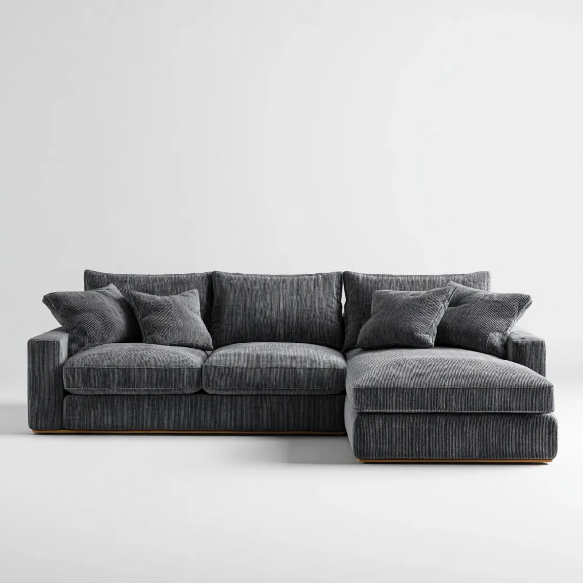 Sofa, Kanapa narożna 4 miejsca antracyt w aksamicie z poliestrowym żebrowanym szezlongiem prawo 280 x 160 x 85 cm