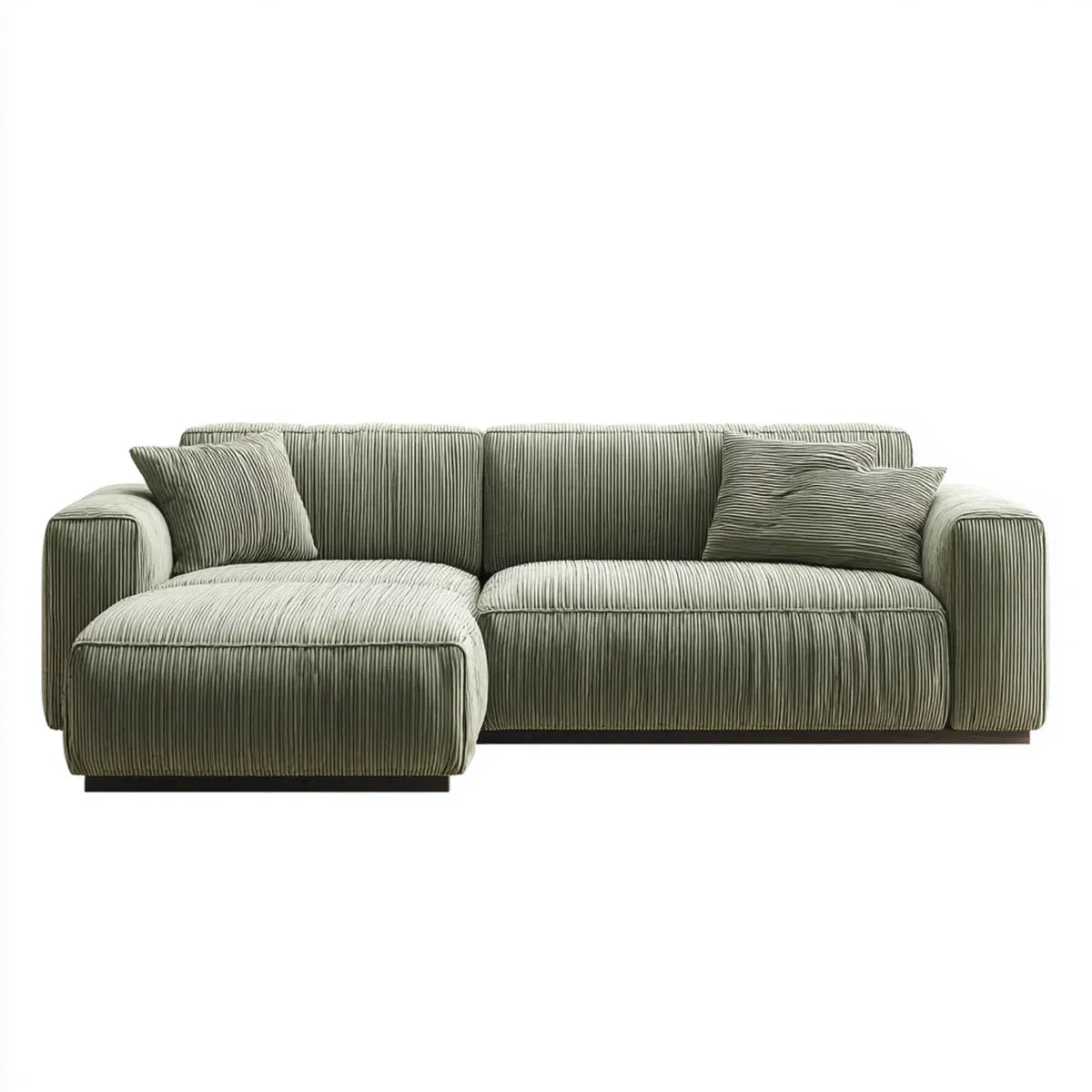 Sofa, Rożna sofa 3 oliwkowe zielone miejsca z szezlongiem w aksamicie kosztem poliestru 240 x 160 x 85 cm