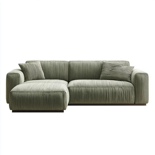 Sofa, Rożna sofa 3 oliwkowe zielone miejsca z szezlongiem w aksamicie kosztem poliestru 240 x 160 x 85 cm
