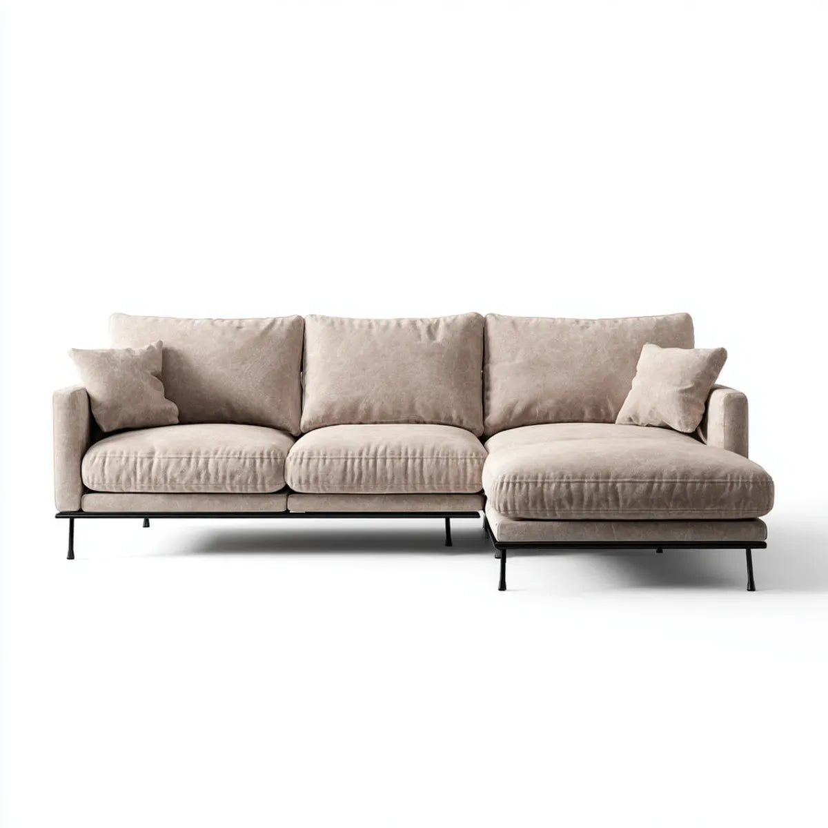 Sofa, Kanapa narożna z szewcem z prawej strony beżowy 280 x 160 x 85 cm poliestrowa powłoka L kształt
