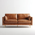 Sofa 2 brązowe fotele koniak 180 x 85 x 84 cm w prostokątnej skórze PU