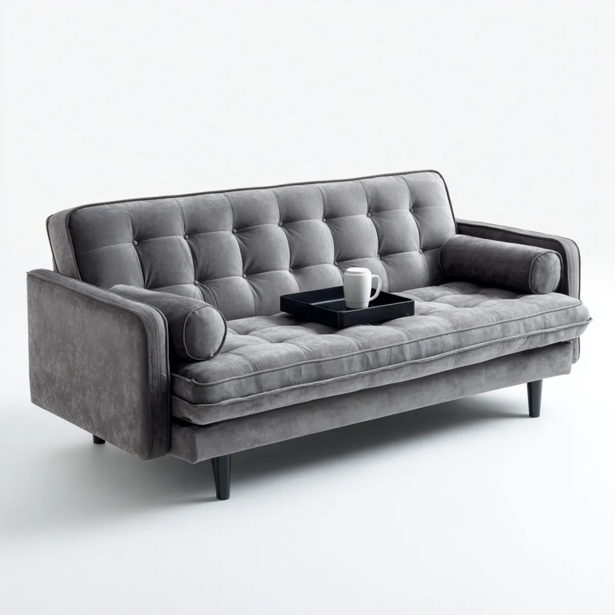 Sofa, 3 siedzenia szare prostokątne poliestrowe aksamitne sofa 200 x 88 x 86 cm