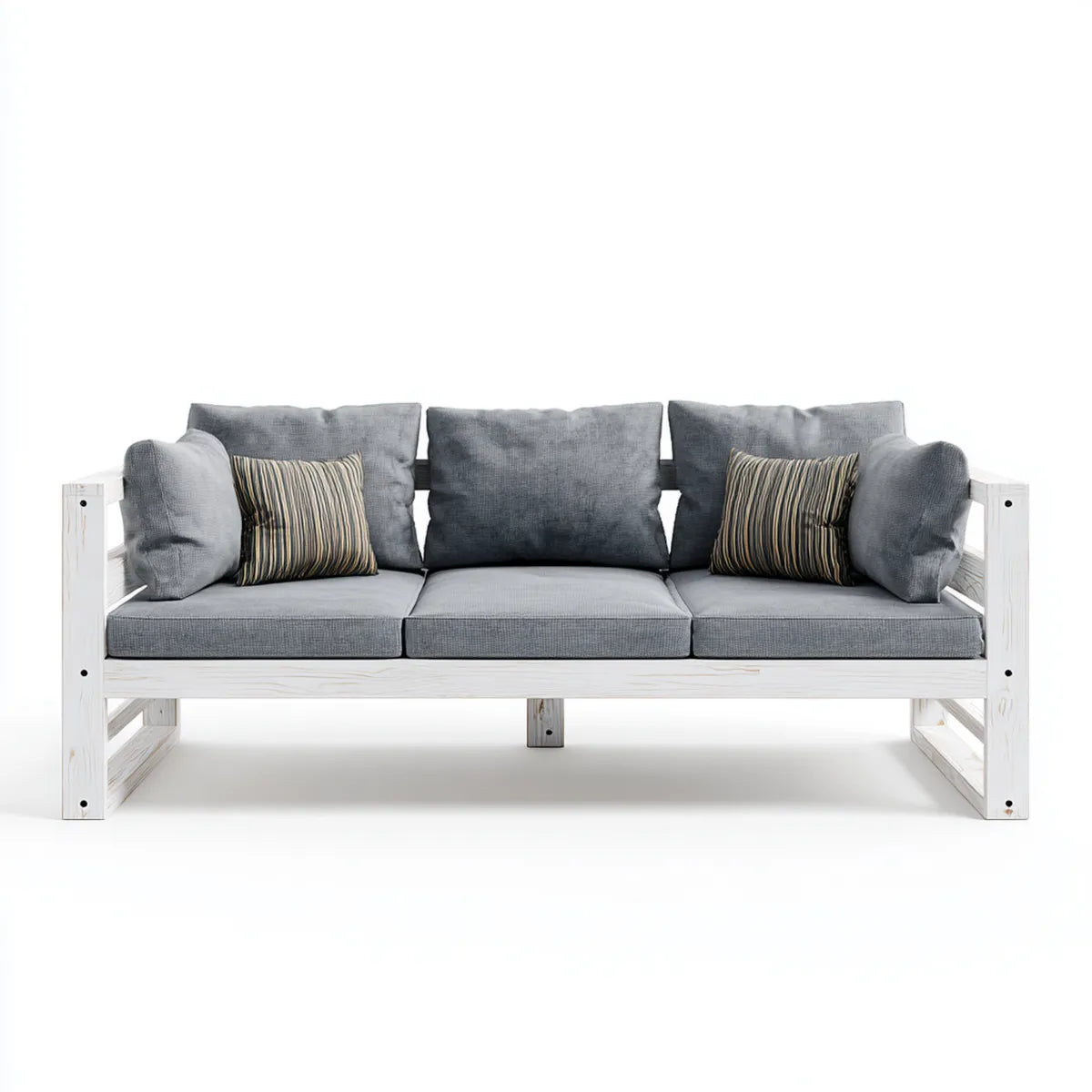 Sofa ogrodowa, Taras 3-osobowy sofa Szara biały 210 x 80 x 85 cm sosnowy poliester prostokątna