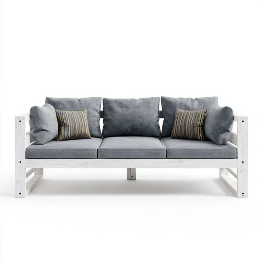 Sofa ogrodowa, Taras 3-osobowy sofa Szara biały 210 x 80 x 85 cm sosnowy poliester prostokątna
