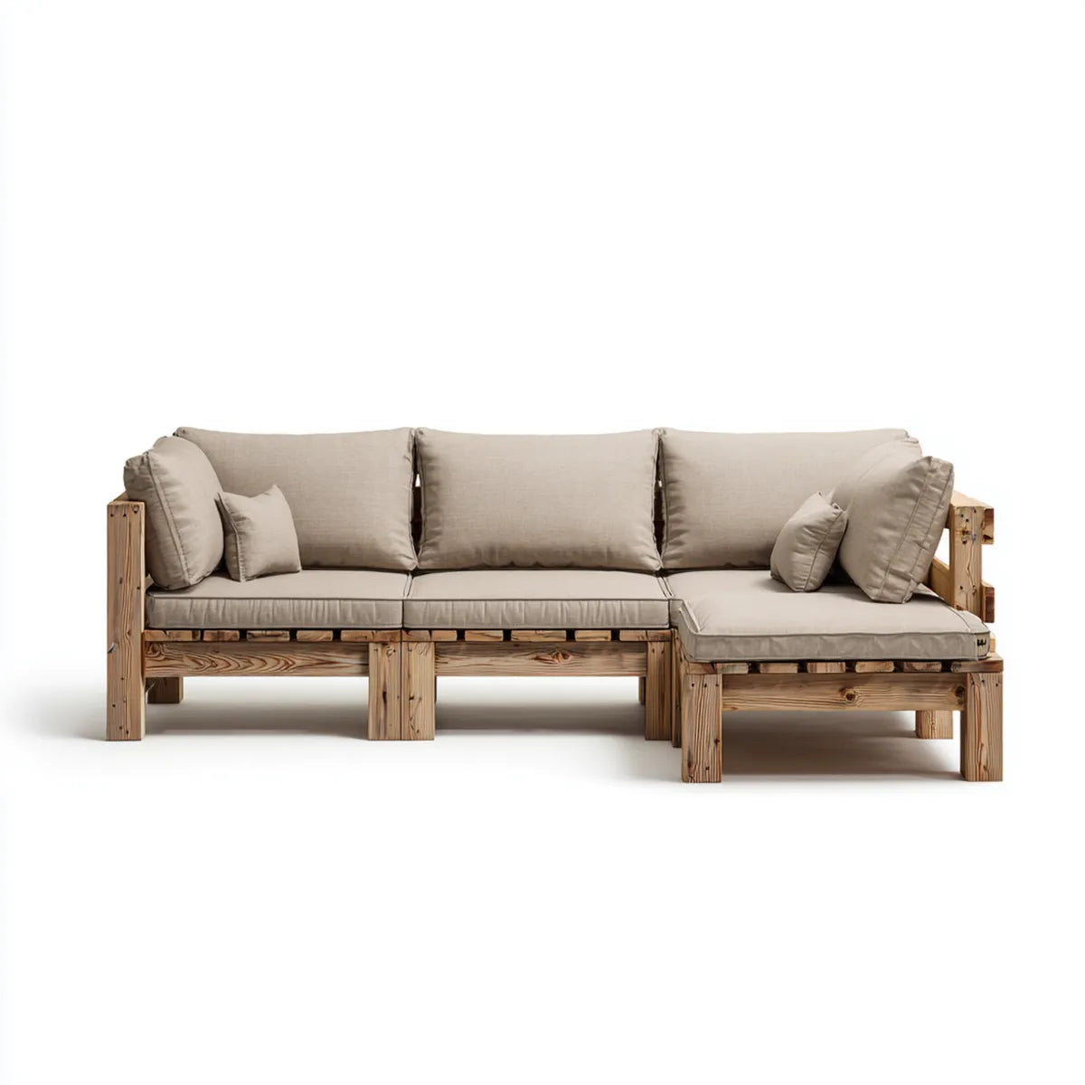 Sofa ogrodowa, Taras sofa narożna kanapa 3- fotelik beżowy naturalna 240 x 80 x 75 cm sosnowe drewno prostokątne