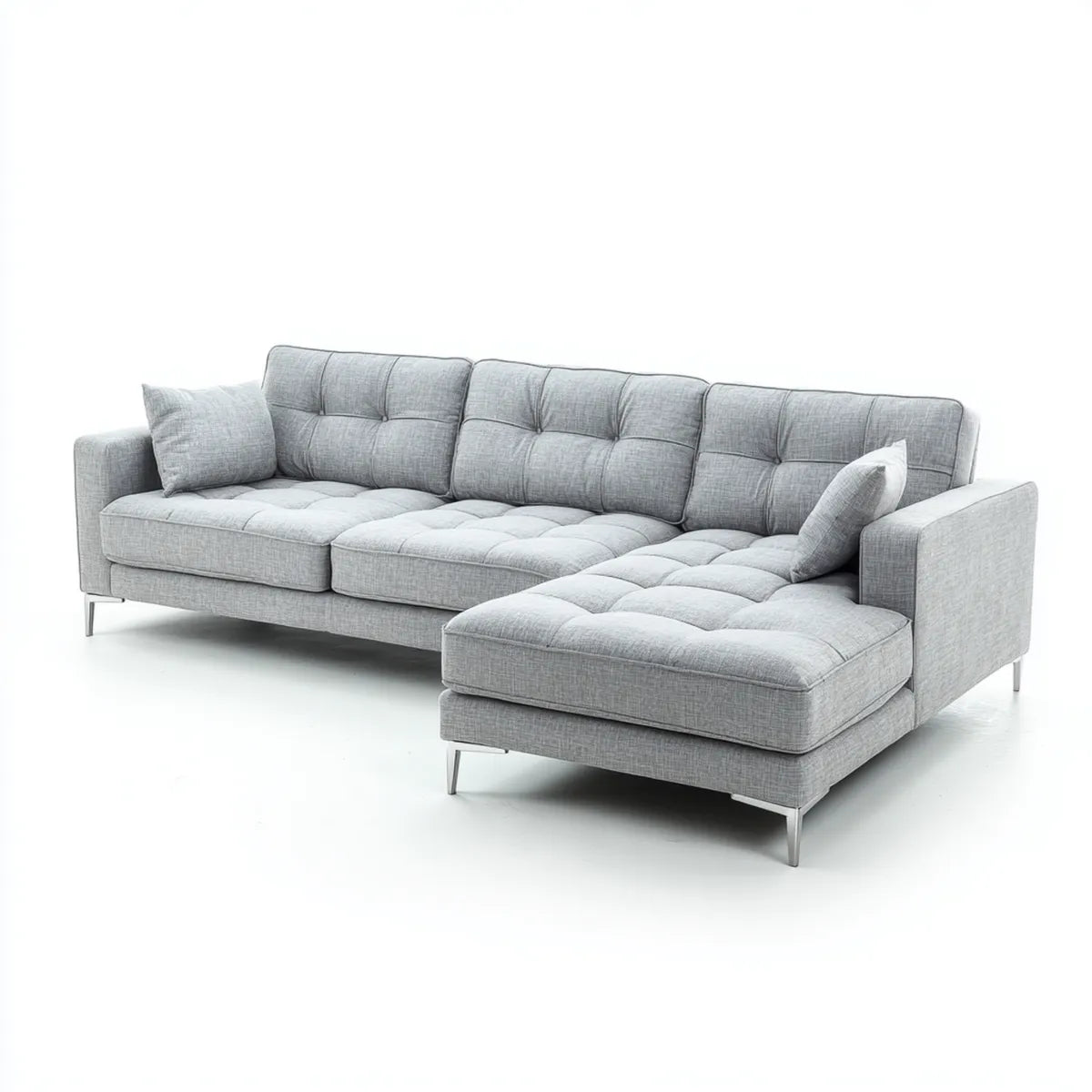 Sofa, Kanapa narożna z jasnoszarym półwyspem 290 x 165 x 85 cm w poliestrze z 4 miejscami siedzącymi