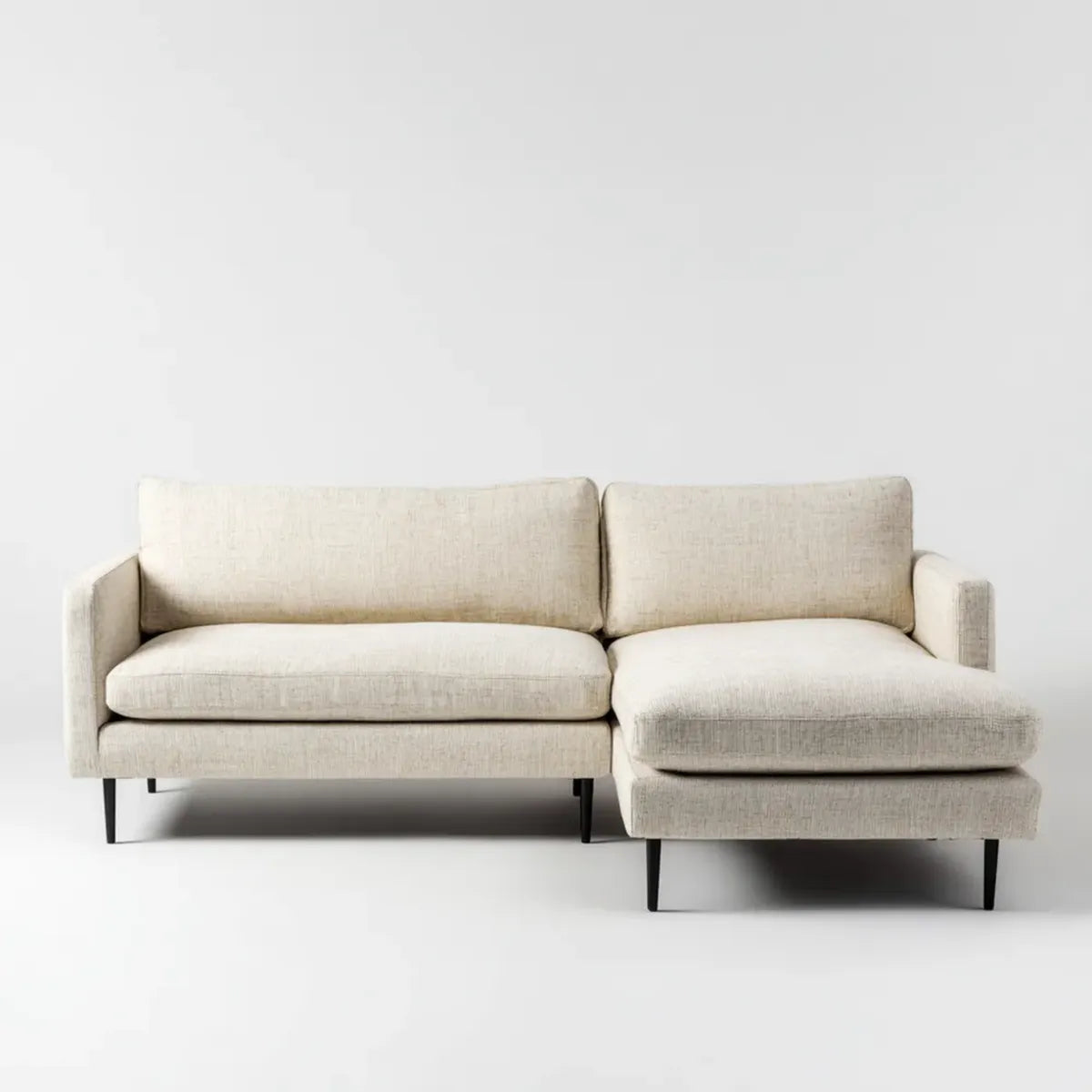 Sofa, Kanapa narożna 3 fotele z szewcem z prawej beżowej 220 x 145 x 85 cm w kształcie poliestru L
