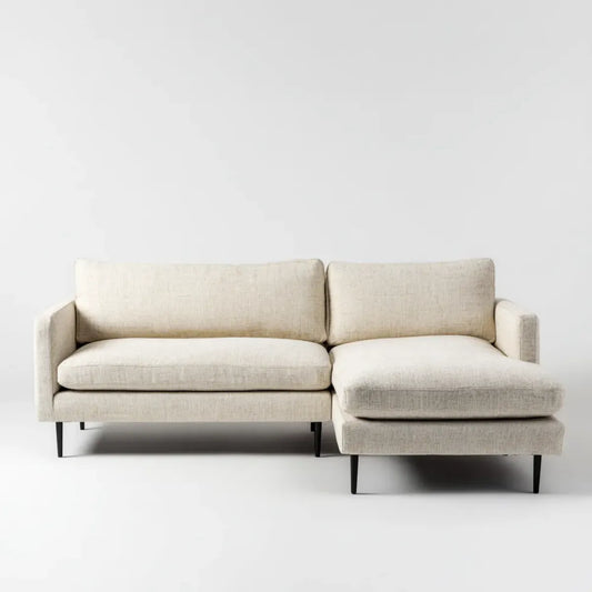 Sofa, Kanapa narożna 3 fotele z szewcem z prawej beżowej 220 x 145 x 85 cm w kształcie poliestru L