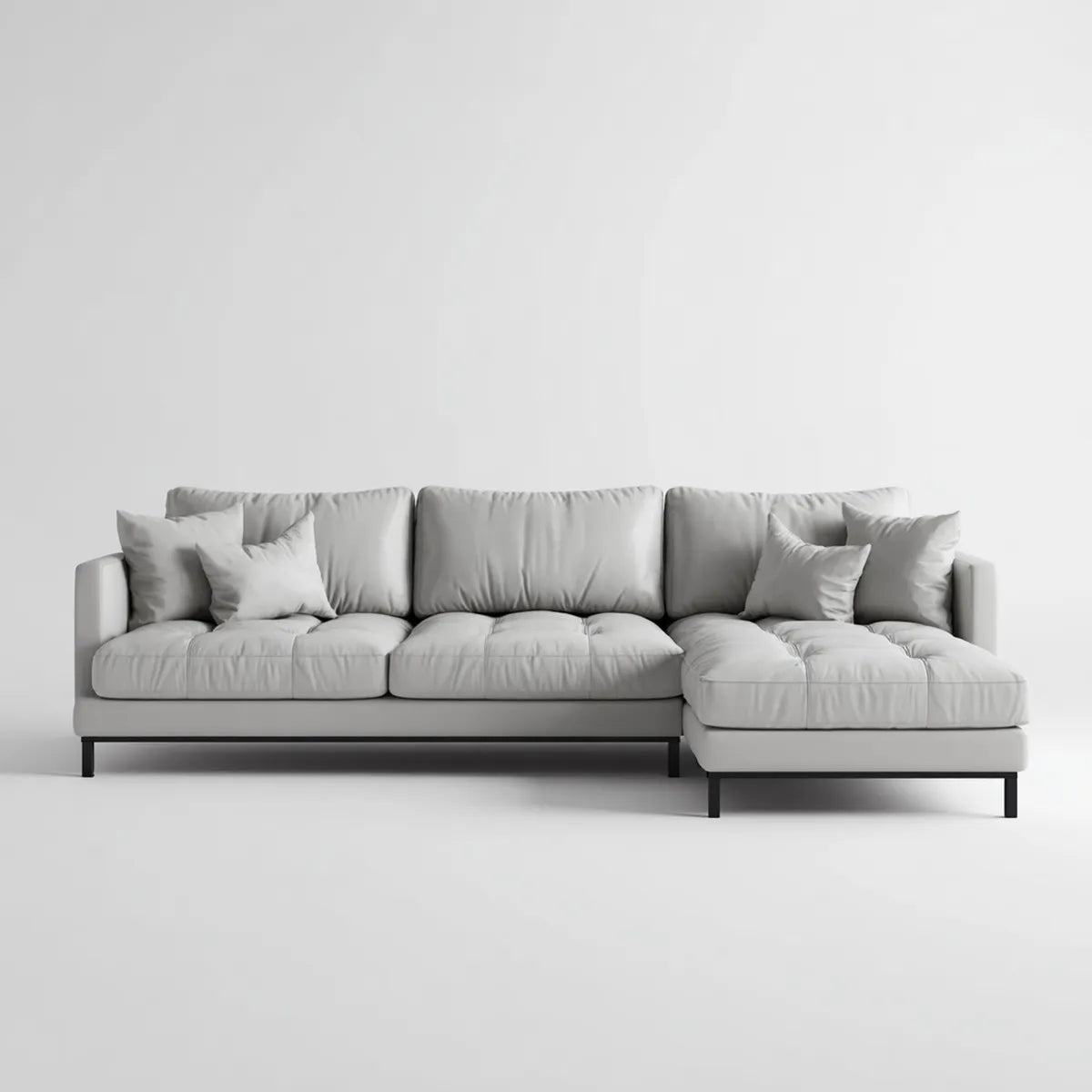 Sofa, Kanapa narożna z krzesełkiem z prawym, jasnym szarym, 290 x 165 x 85 cm w poliestrowym kształcie litery L
