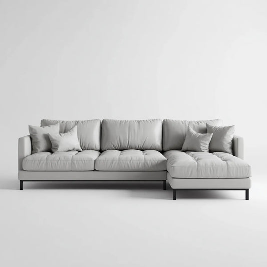 Sofa, Kanapa narożna z krzesełkiem z prawym, jasnym szarym, 290 x 165 x 85 cm w poliestrowym kształcie litery L
