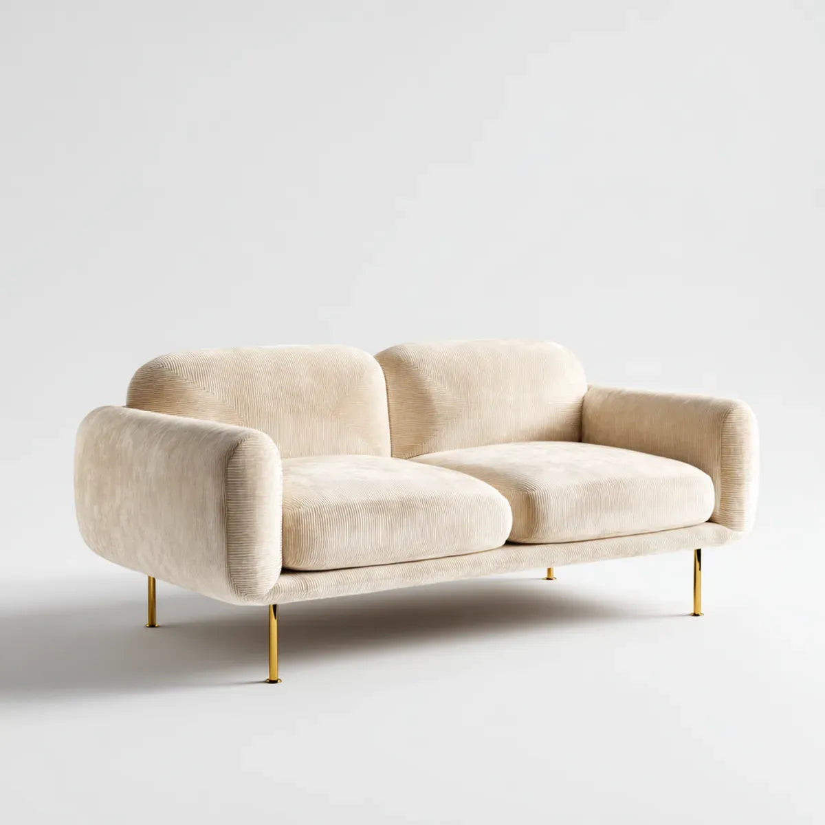 Sofa 2 umieszcza krem 180 x 85 x 76 cm w poliestrowym aksamicie ze stalowych nóg o okrągłym kształcie