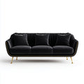 Sofa, 3 fotele czarne poliestrowe aksamitna sofa o złotych stopach prostokątna kształt 220 x 90 x 82 cm