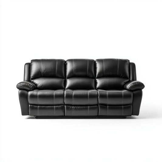 Sofa, 3- fotela czarny 205 x 92 x 98 cm PU- sztuczny prostokątna